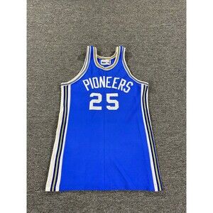 VINTAGE Spanjian Basketball Jersey Blue Pioneers USA Made Adult 44 Mens Size XL